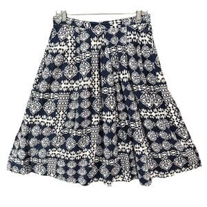 Ganesh Skirt Womens US 4-6 Blue White Linen Aztec Geo Pleated Boho Indie Chic